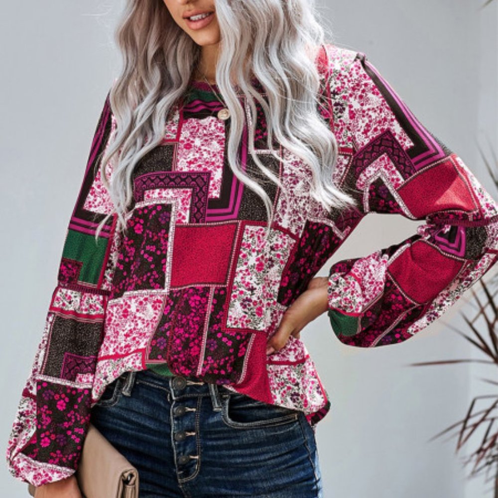 Floral Print Patchwork Top - Like new!